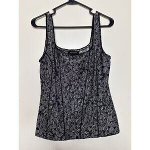 White House Black Market Floral Jacquard Corset Style Sleeveless Top Size Medium